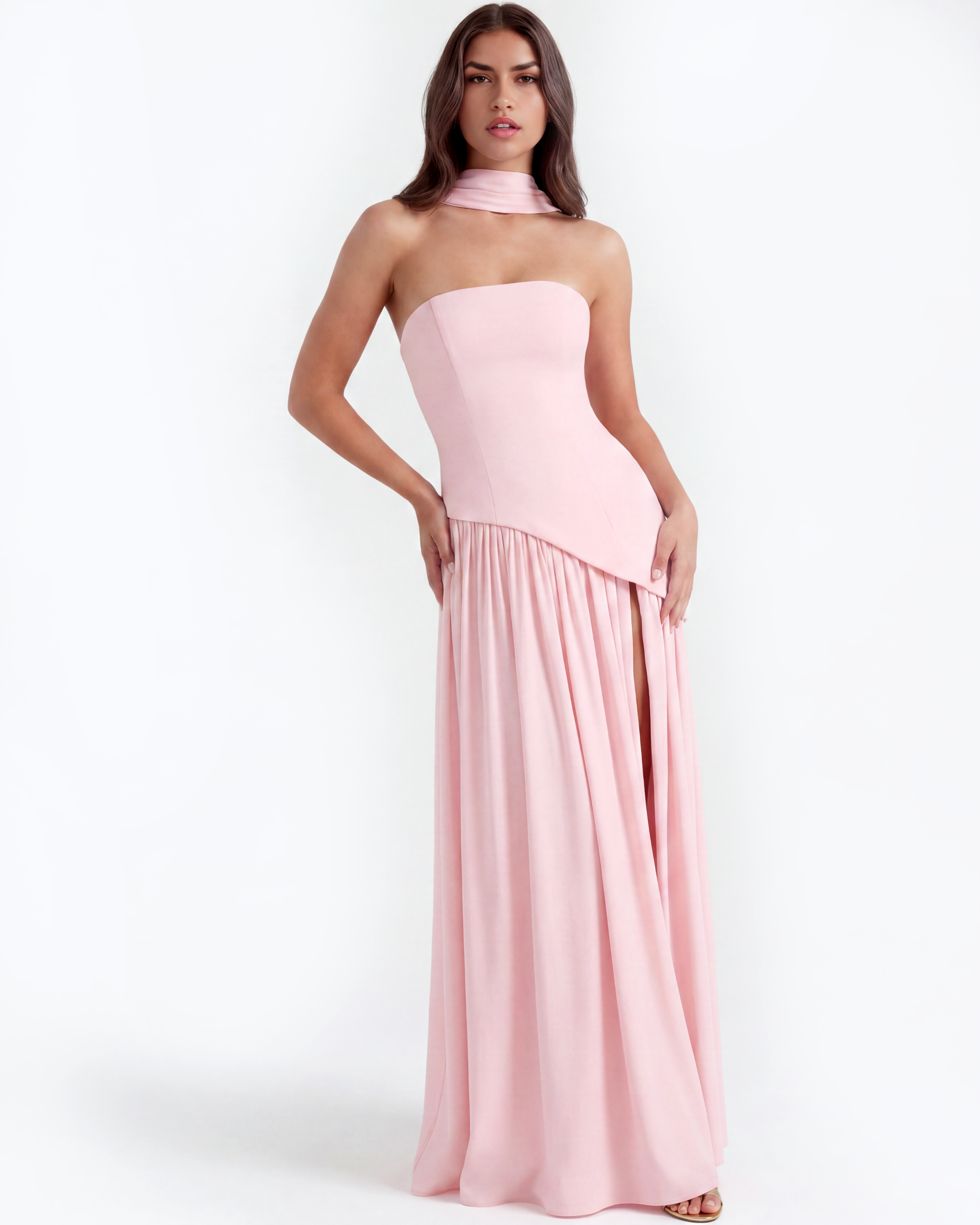Structured bodice crepe maxi dress for women | Serena