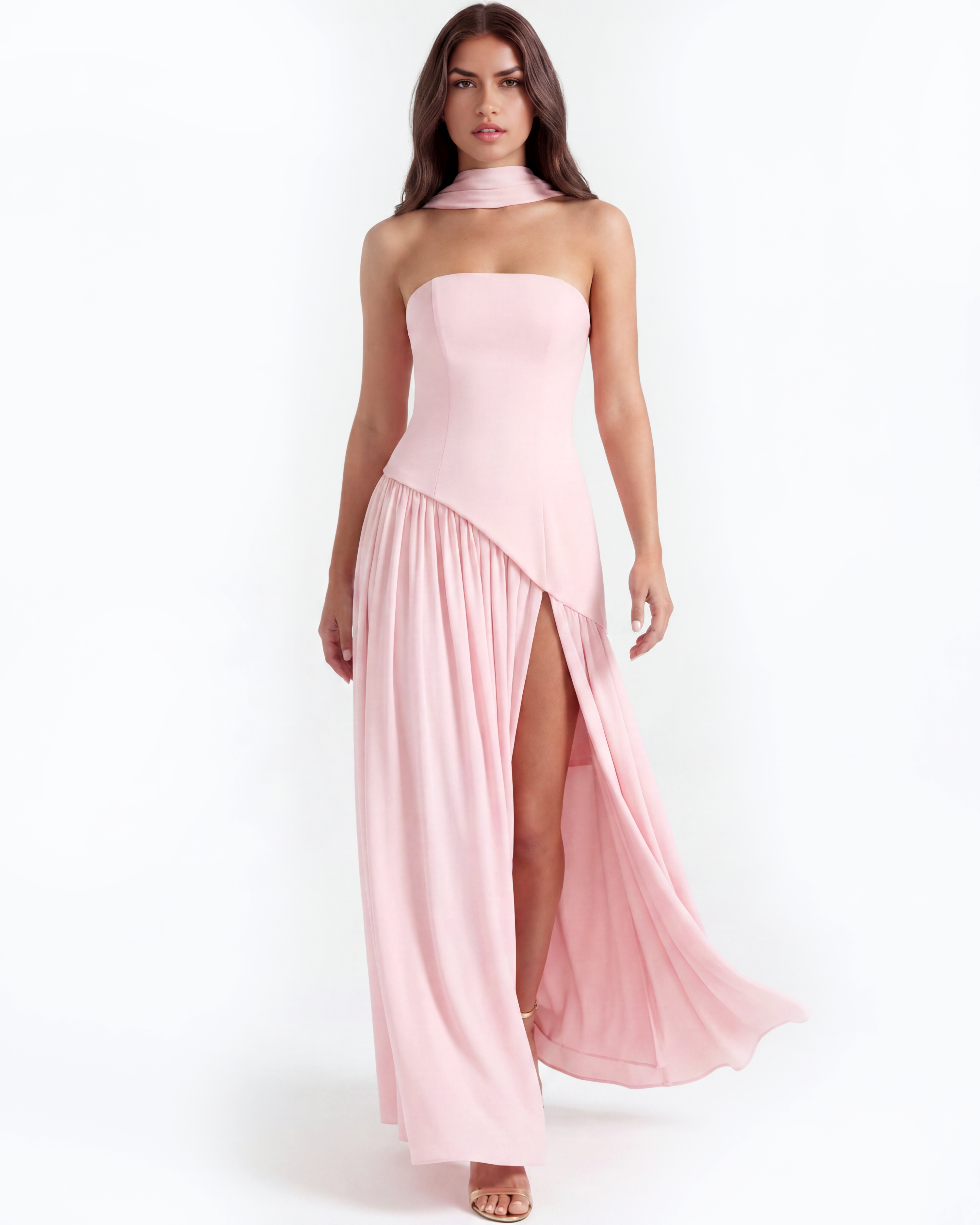 Structured bodice crepe maxi dress for women | Serena