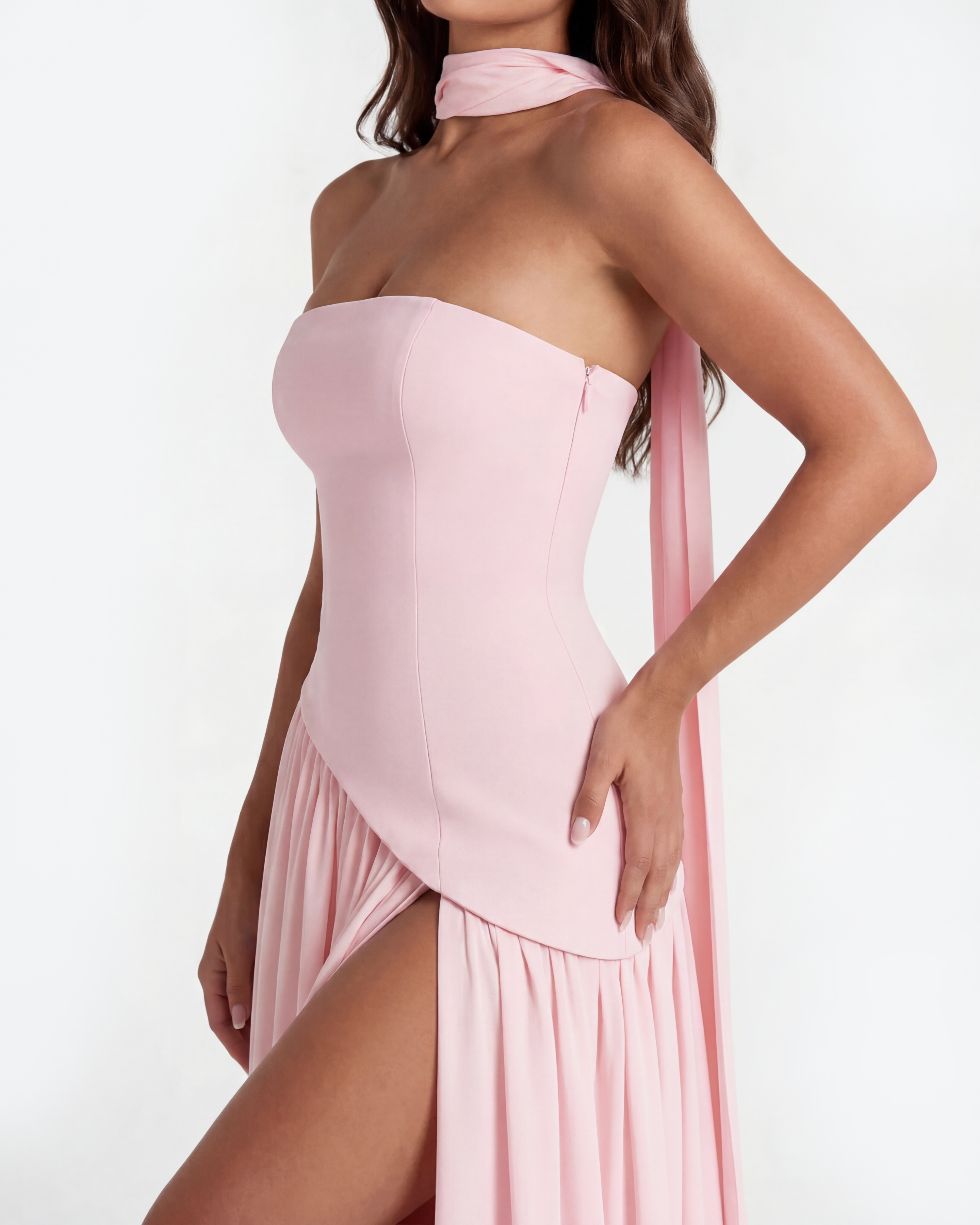 Structured bodice crepe maxi dress for women | Serena