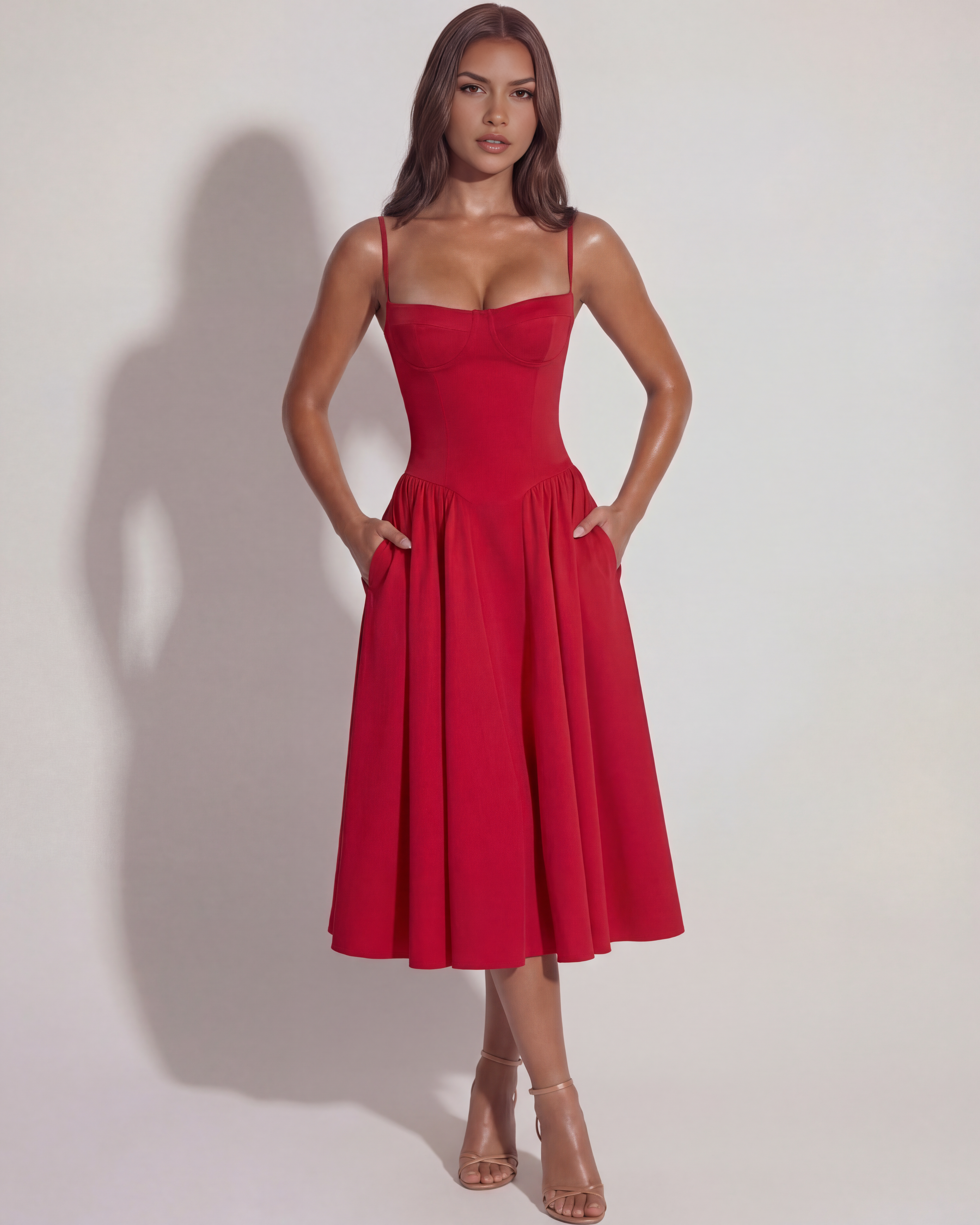 Sweetheart neckline boned midi dress for women | Francesca