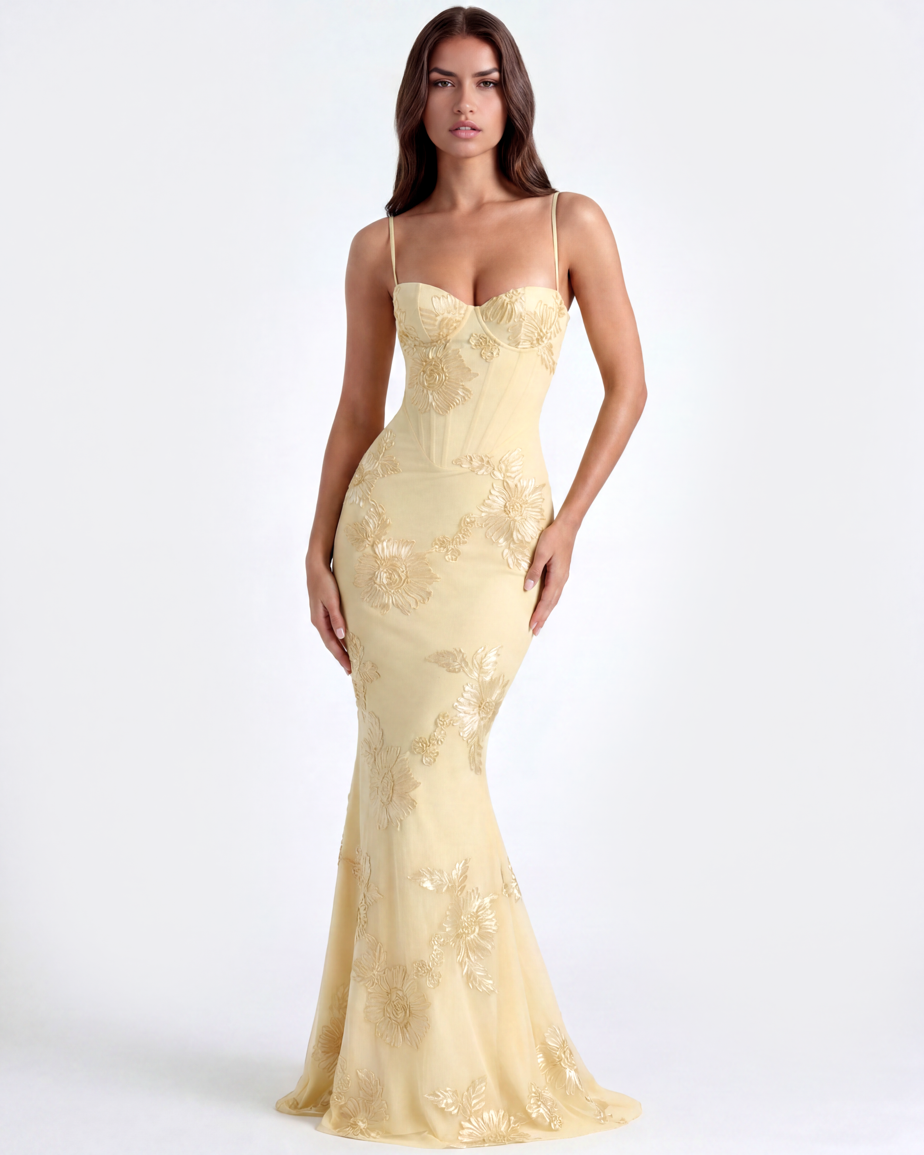 Floral mesh corset maxi dress for women | Celeste