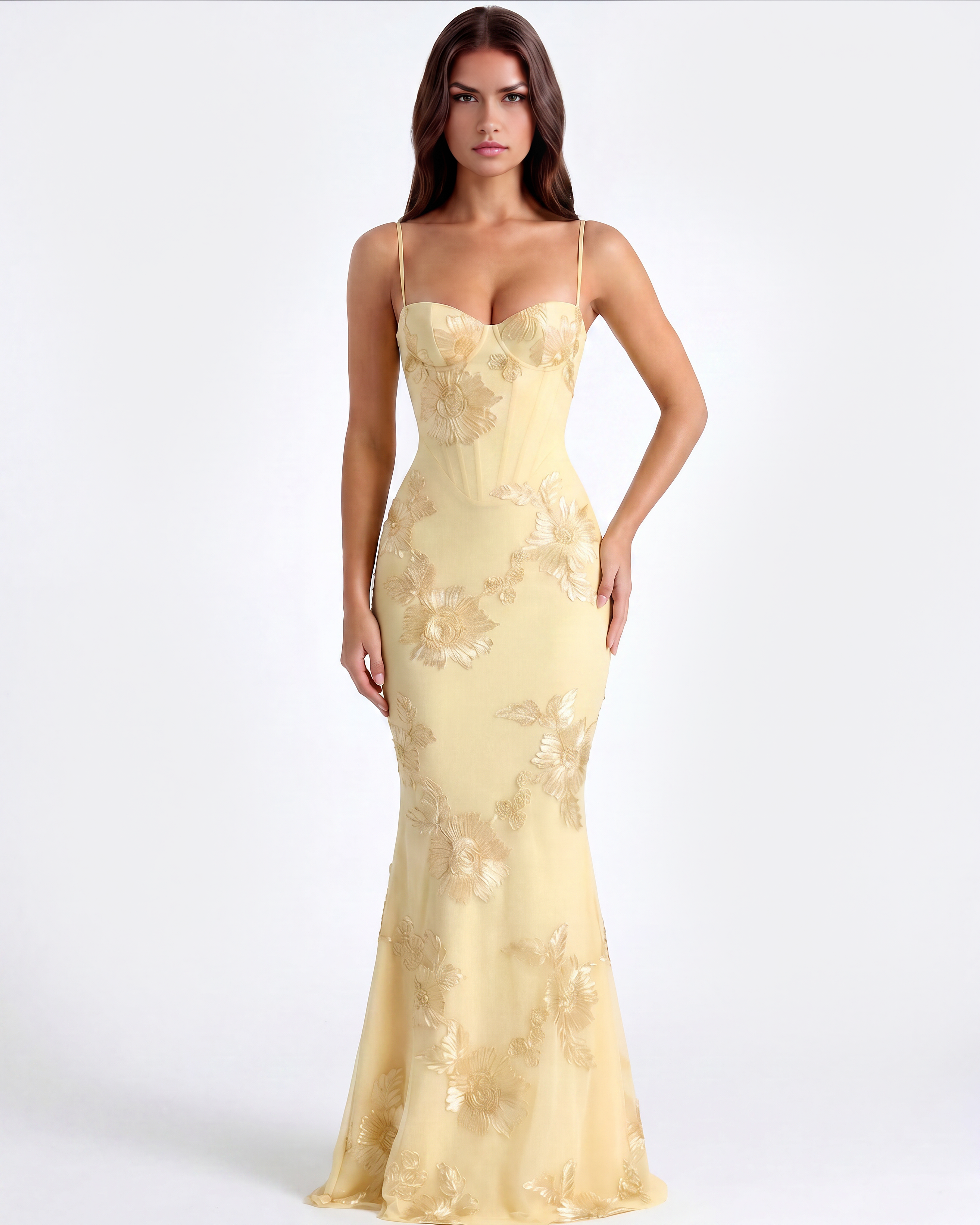Floral mesh corset maxi dress for women | Celeste