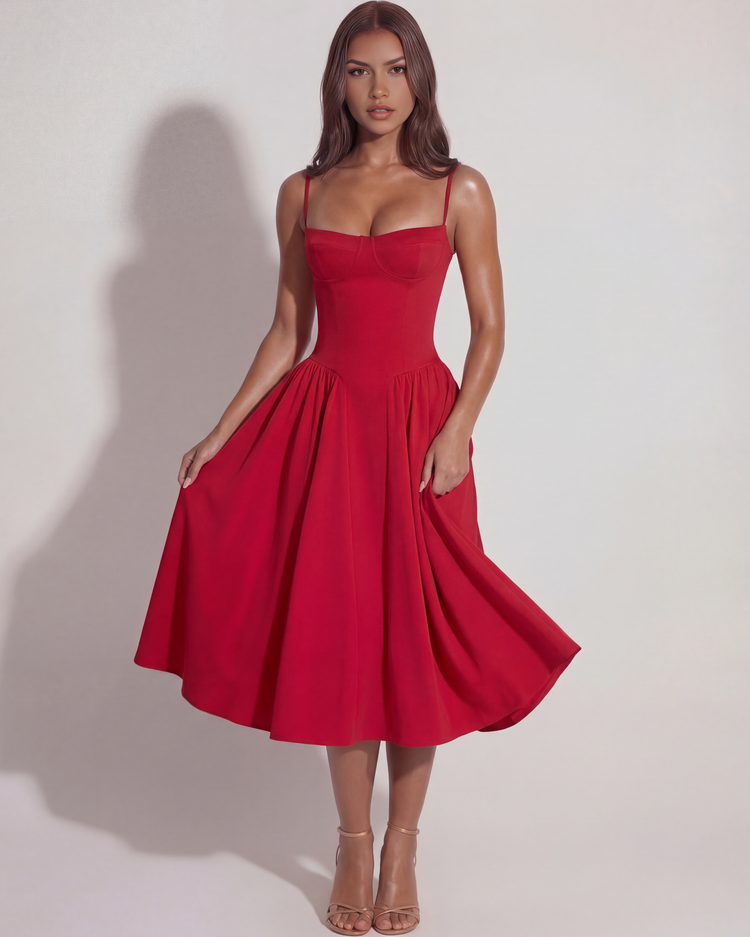 Sweetheart neckline boned midi dress for women | Francesca