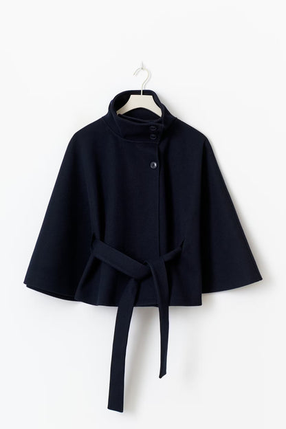 Elegant high collar long coat with removable belt Stylish for Women | Ivanna Élan