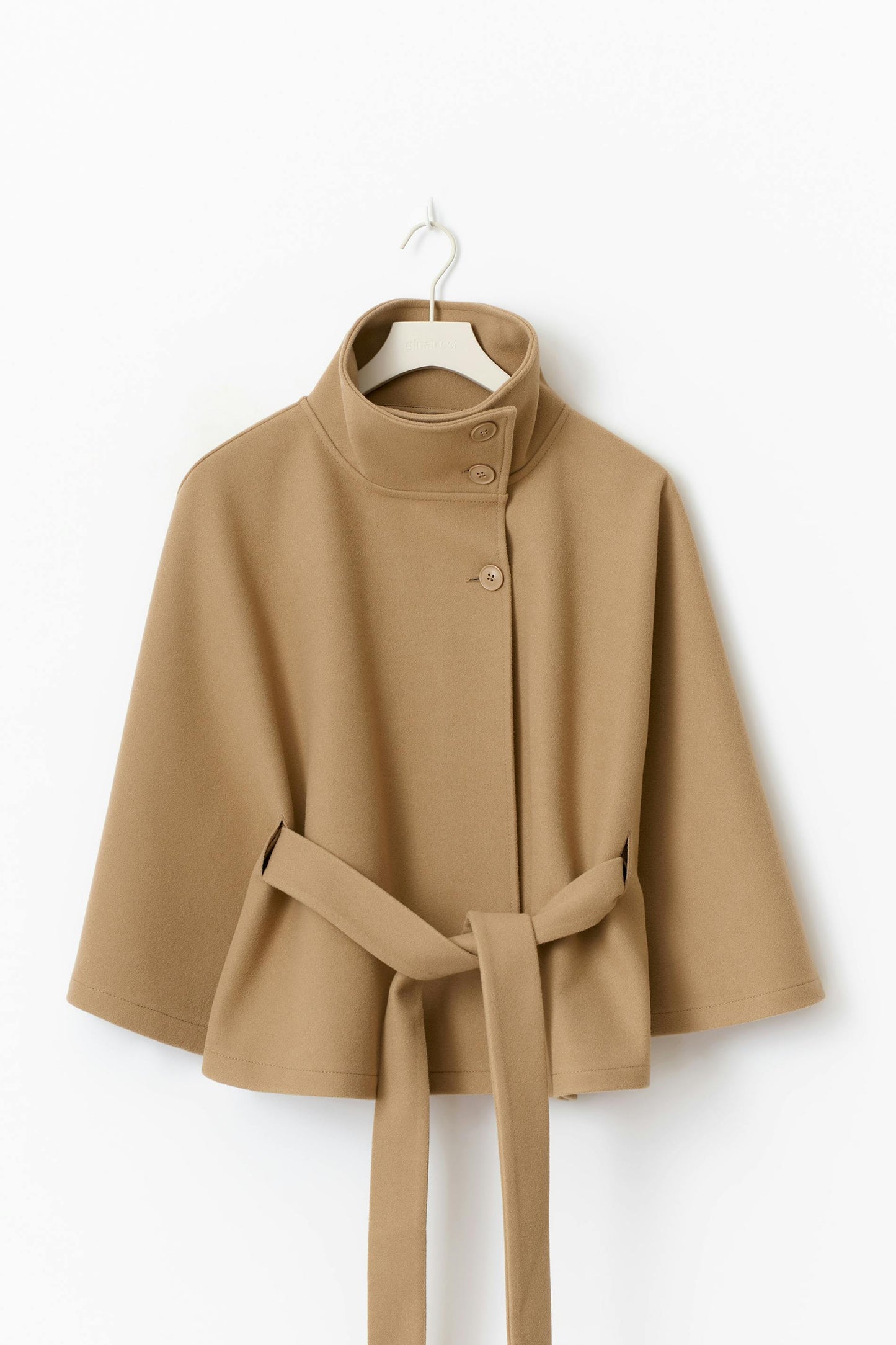Elegant high collar long coat with removable belt Stylish for Women | Ivanna Élan