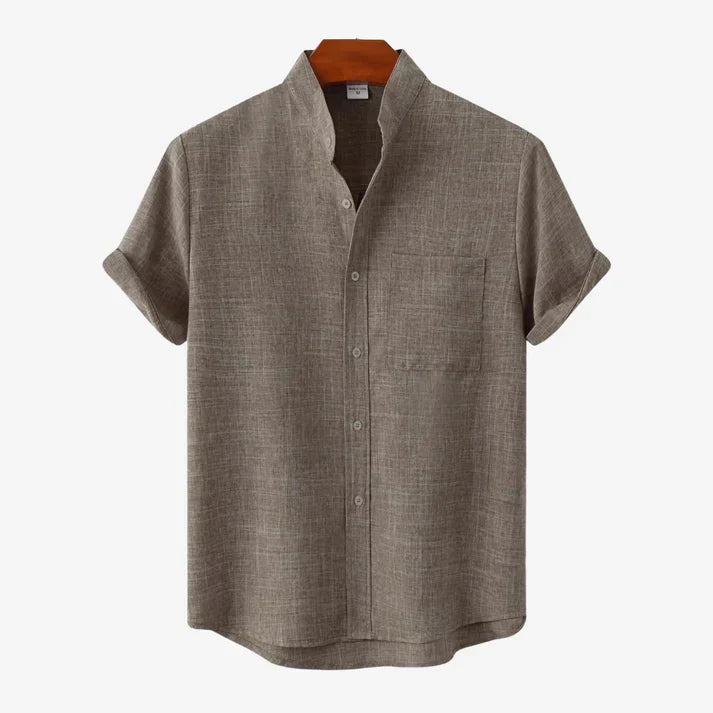 Collarless short-sleeve casual summer shirt for men | Matteo -4