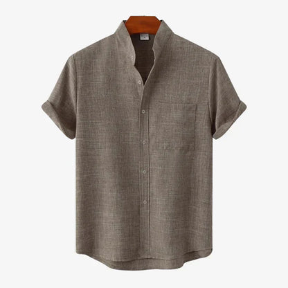 Collarless short-sleeve casual summer shirt for men | Matteo -4