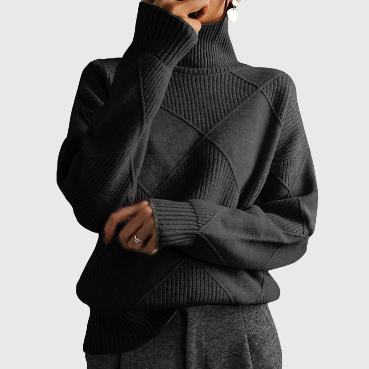 Modern geometric turtleneck sweater with relaxed fit Women | Angela Nova