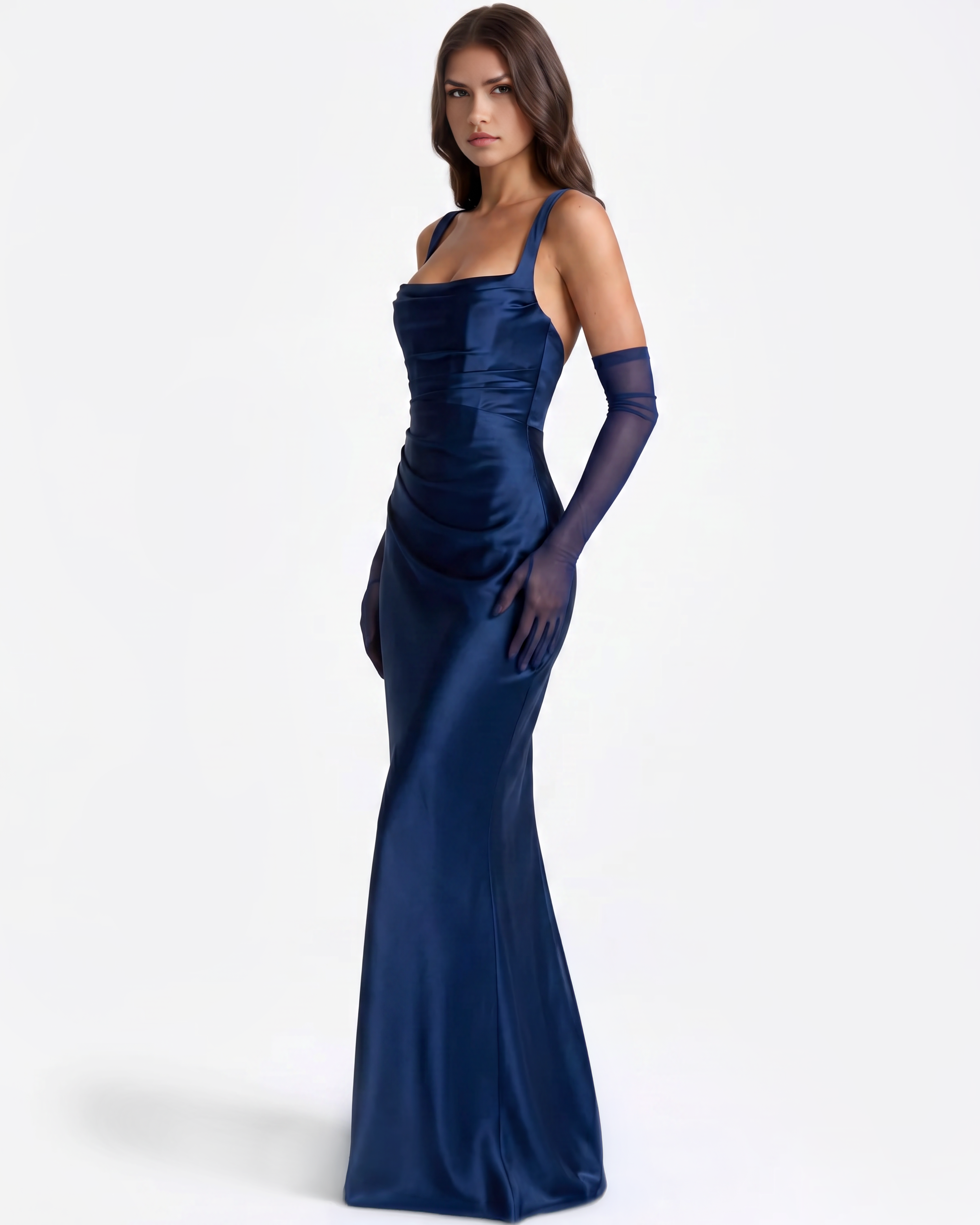 Satin corset lace-up maxi dress for women | Adrienne