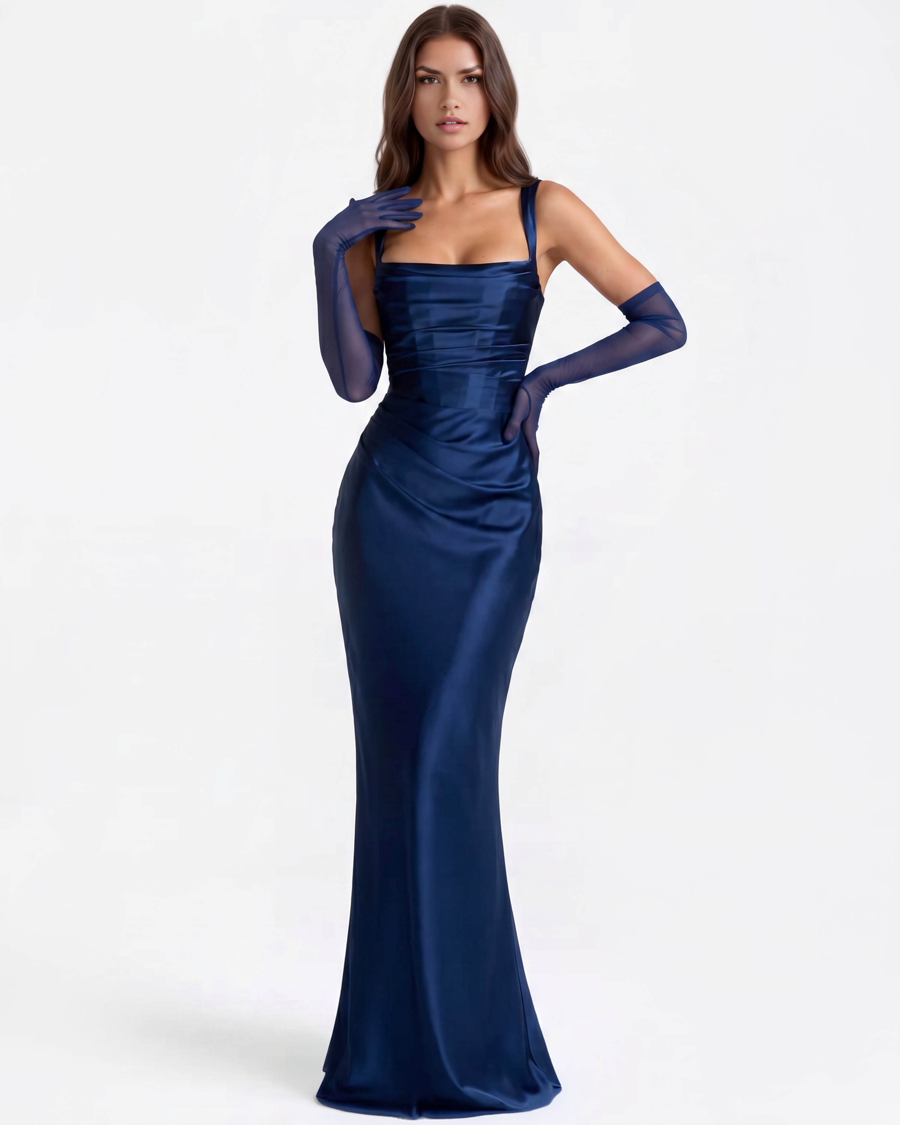 Satin corset lace-up maxi dress for women | Adrienne