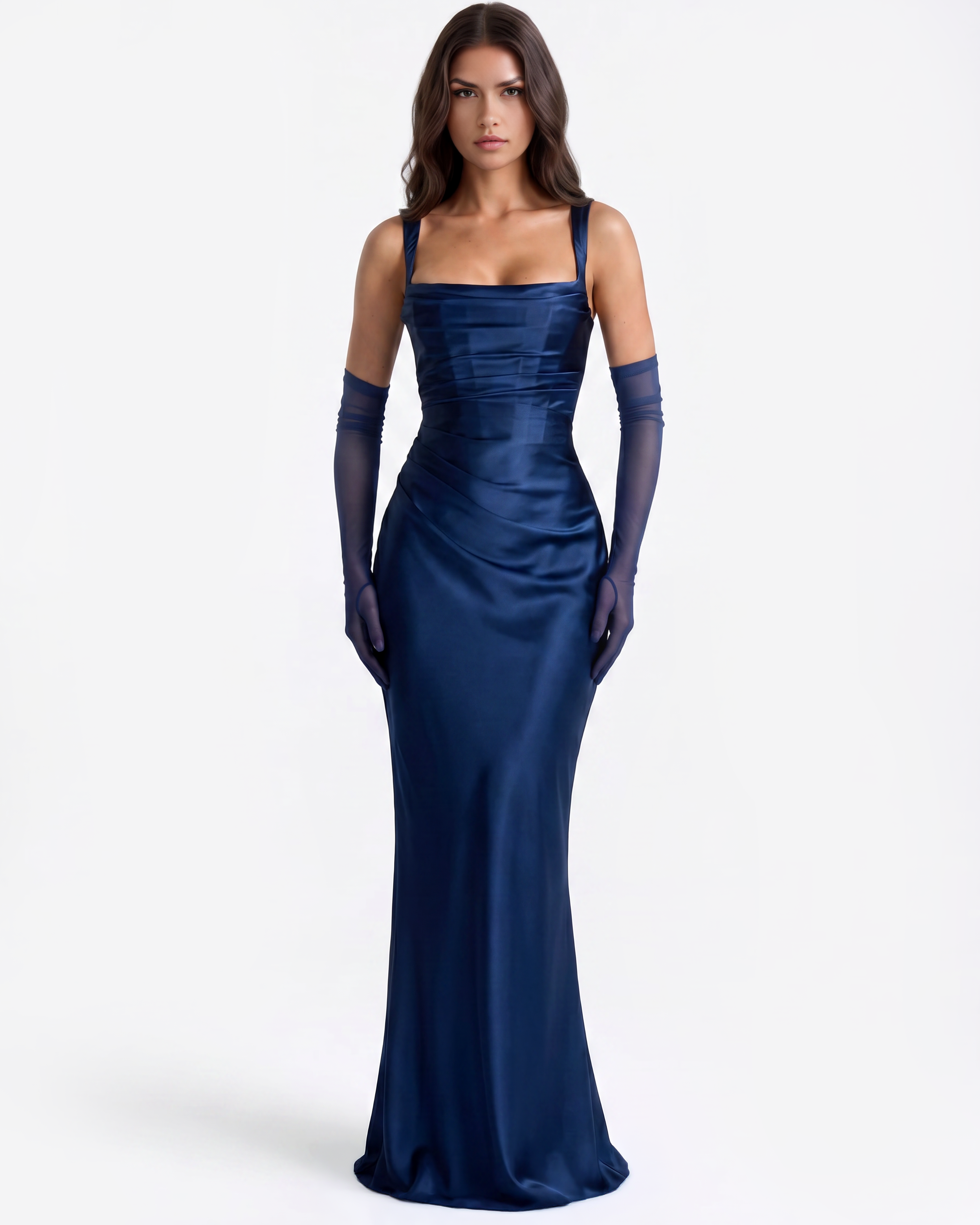 Satin corset lace-up maxi dress for women | Adrienne