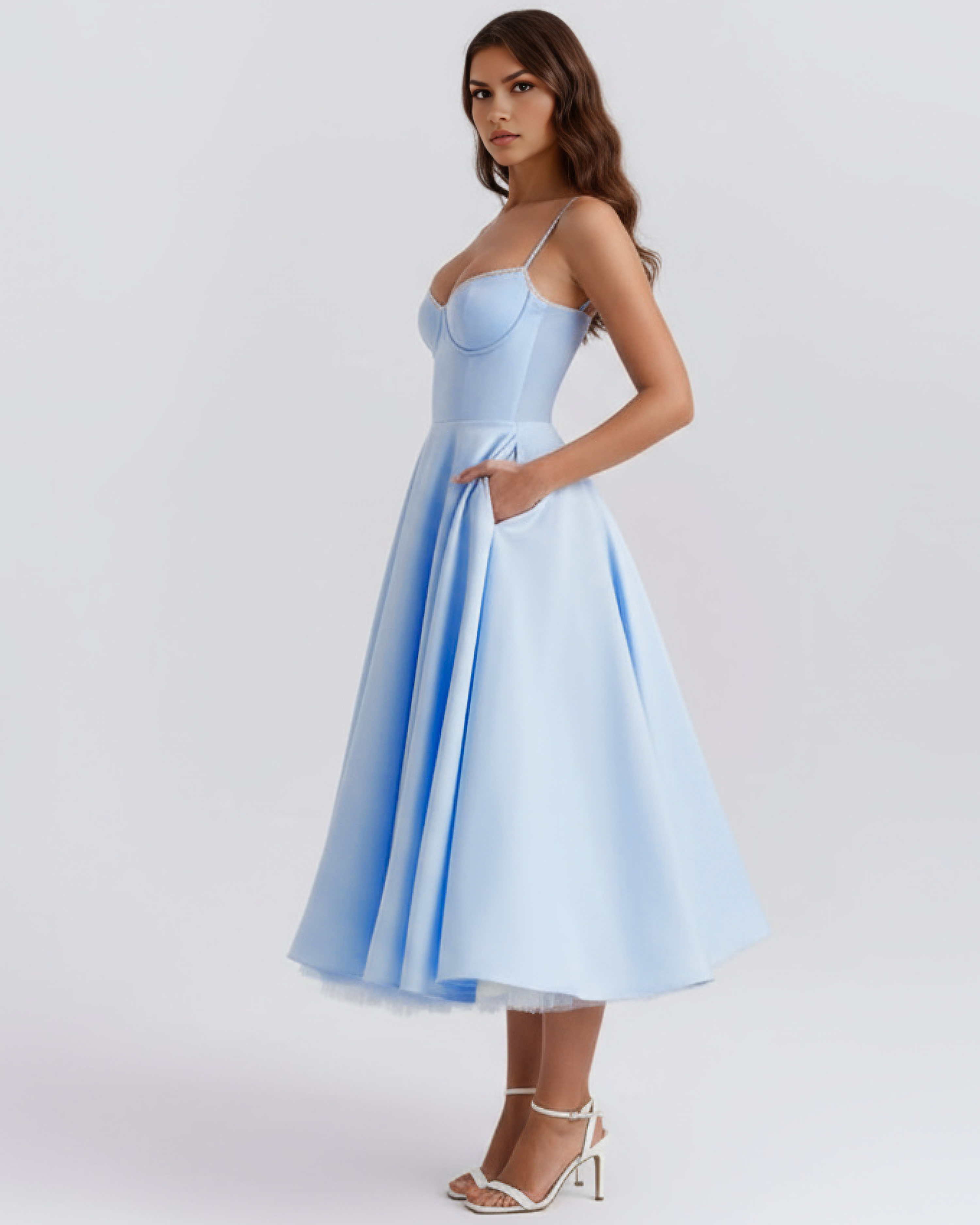 Satin boned corset midi dress for women | Selene