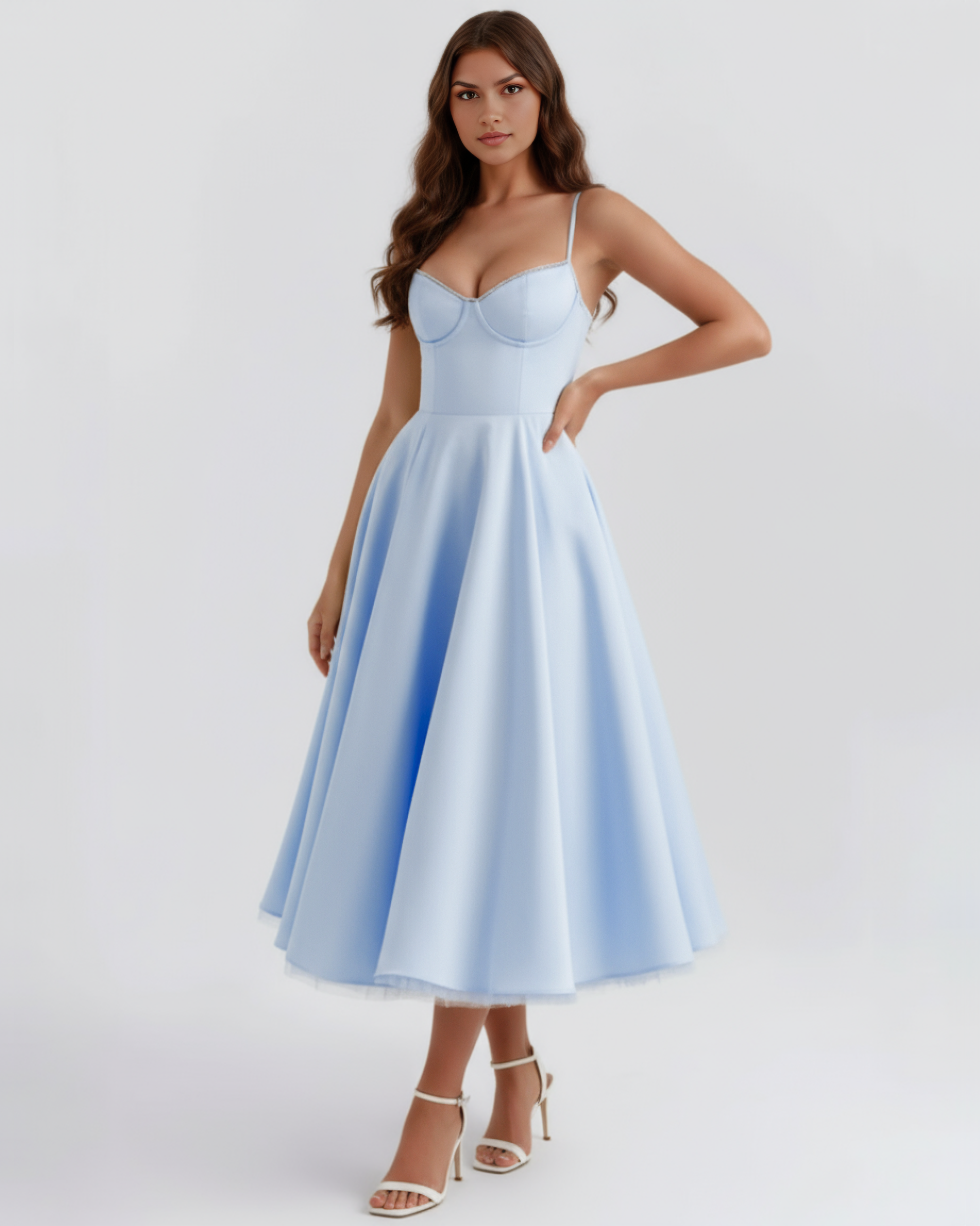 Satin boned corset midi dress for women | Selene