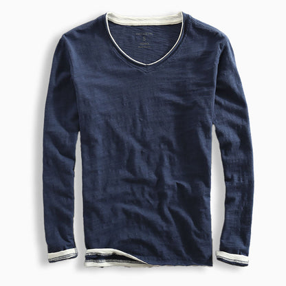 Minimalist long-sleeve V-neck everyday tee for men | Haruto -1