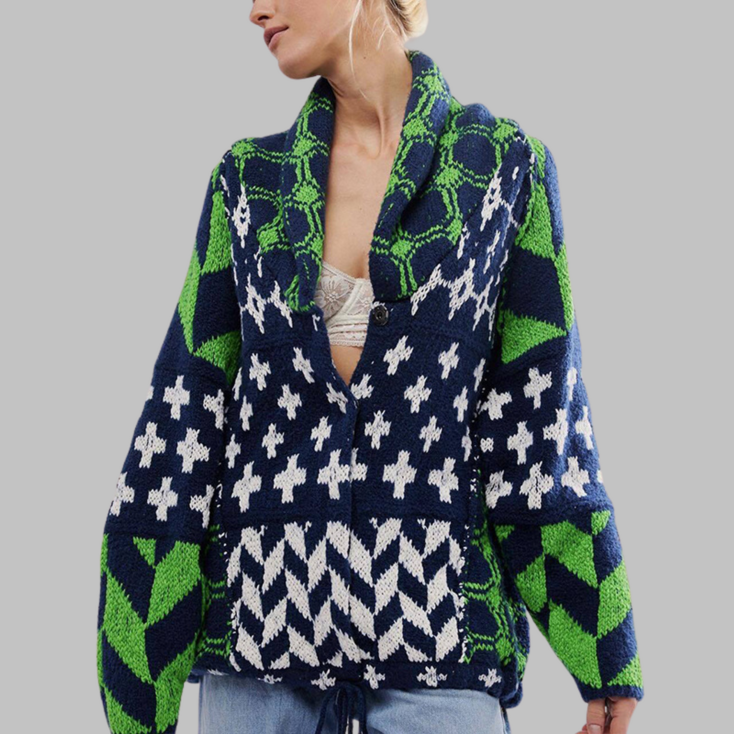 Button-down collar oversized cardigan for women | Portia