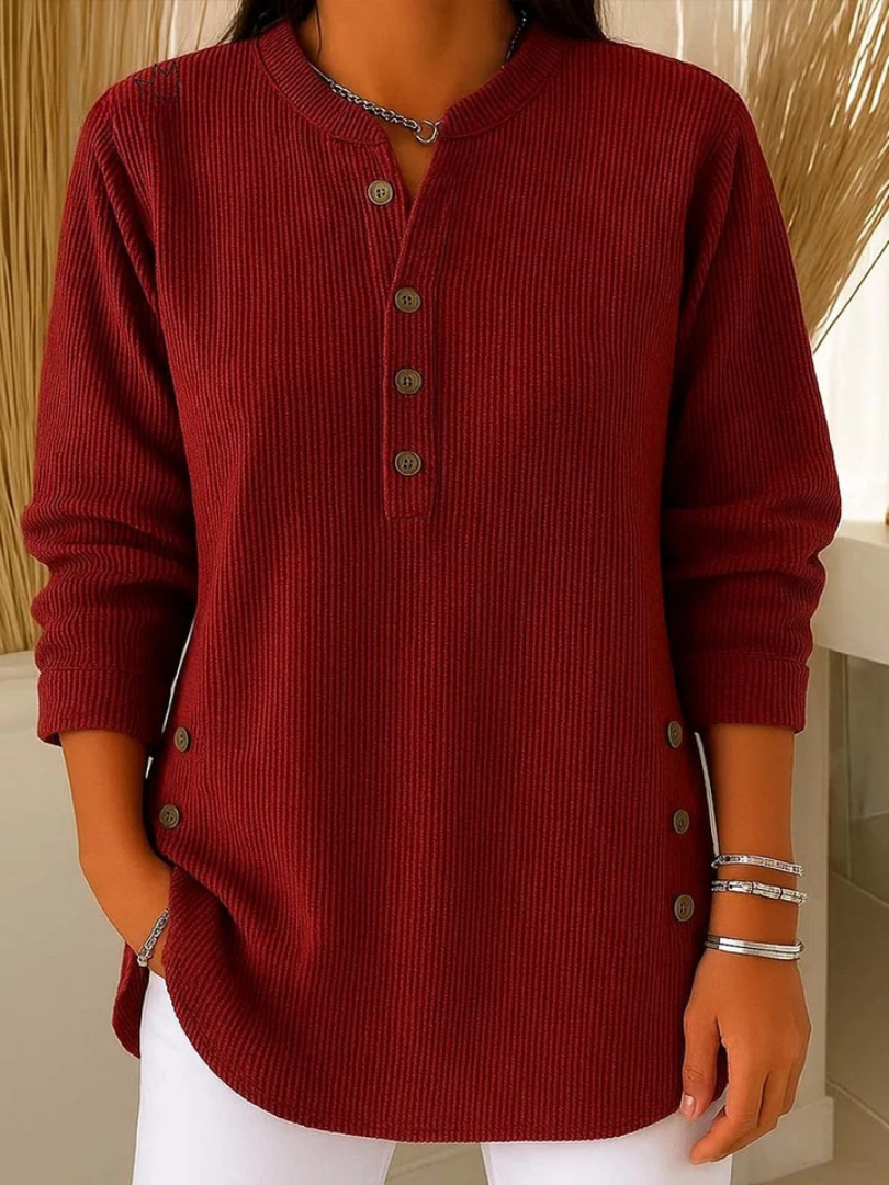 Classic button henley tunic top for women | Eden -3