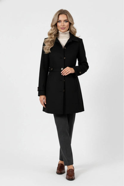 Elegant belted button-front winter coat for women | Caurelle