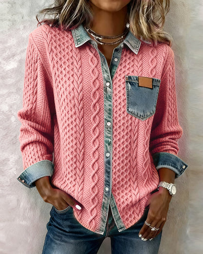 Denim patchwork casual everyday shirt for women | Juliane -8