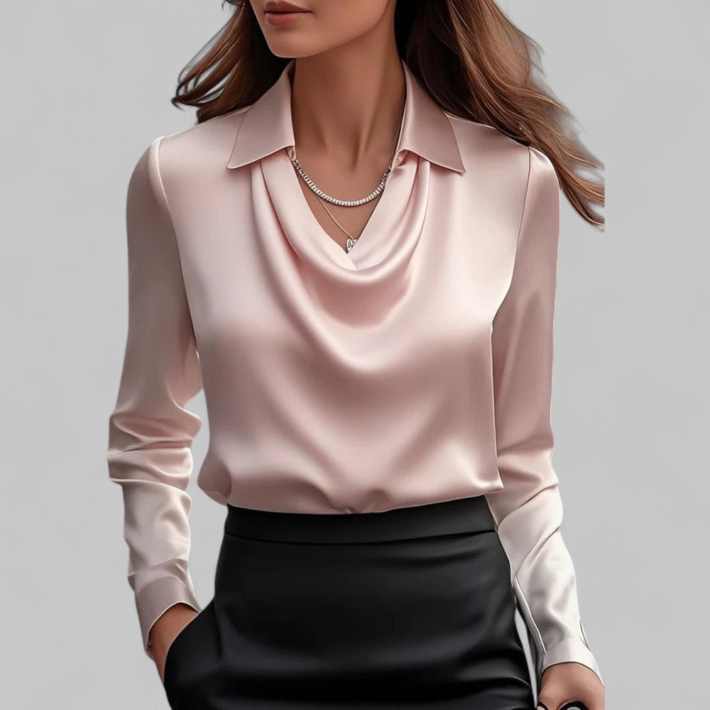 Elegant draped-collar everyday blouse for women | Amélie -3