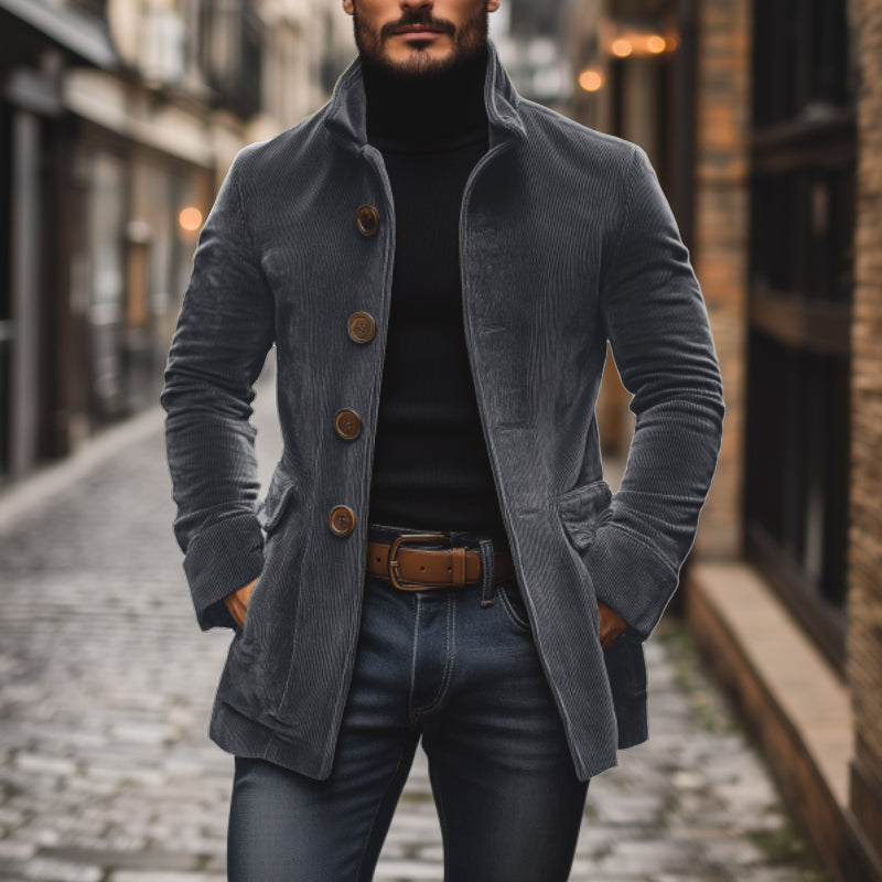 Slim fit stand collar buttoned coat Stylish for Men | Emerson Vale