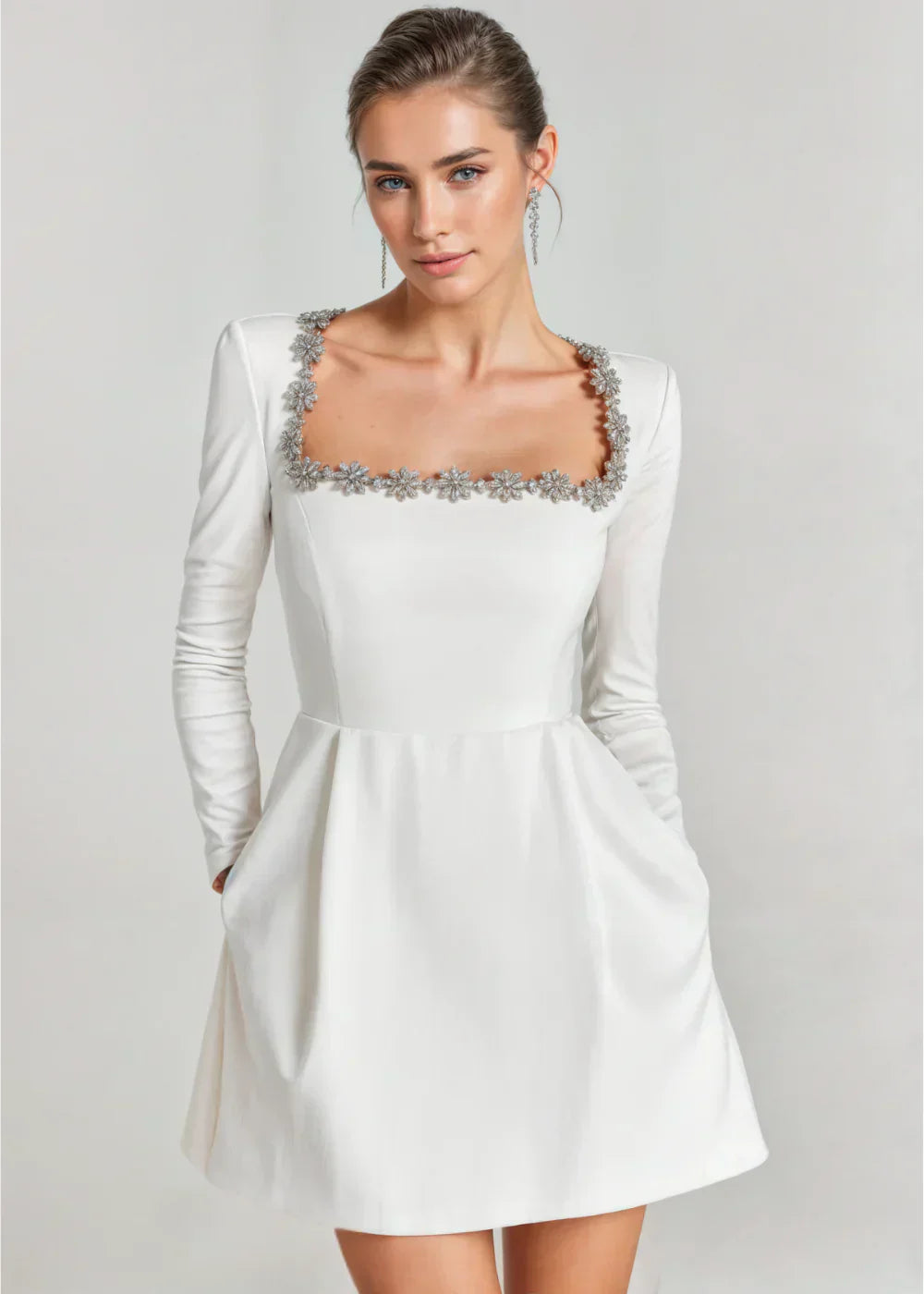 Elegant square-neck mini dress with long sleeves Chic for Women | Willow Grace