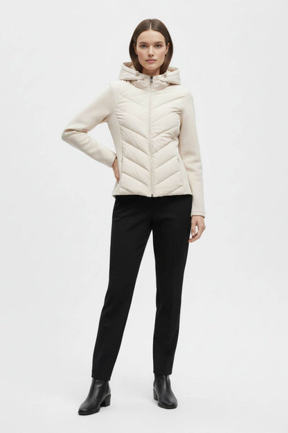 Hooded puffer jacket with streamlined silhouette for women | Caurelle