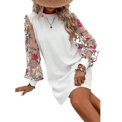 Floral embroidered bishop sleeve dress for women | Lucy
