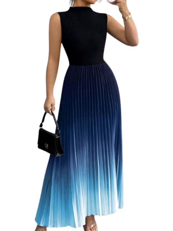 Ombre sleeveless pleated evening dress for women | Yza