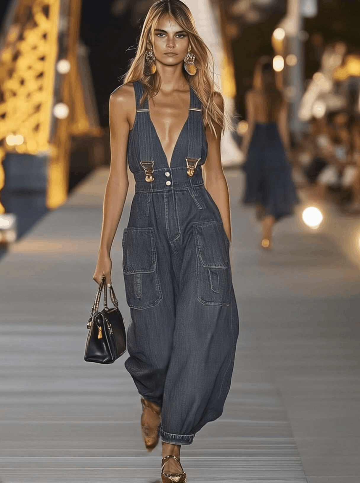 Loose V-neck suspender denim jumpsuit Chic for Women | Mireya