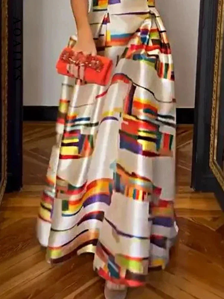 Sleeveless geometric print midi dress for women | Isabel