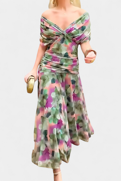 Long floral V-neck dress for women | Florendra