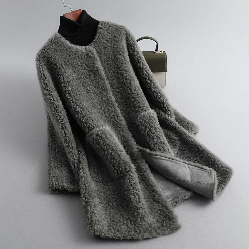 Draped shearling-style coat with fluid silhouette for women | Olivia -4