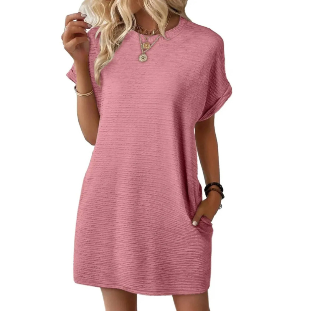 Casual minimalist round-neck everyday summer dress for women | Evasha -2