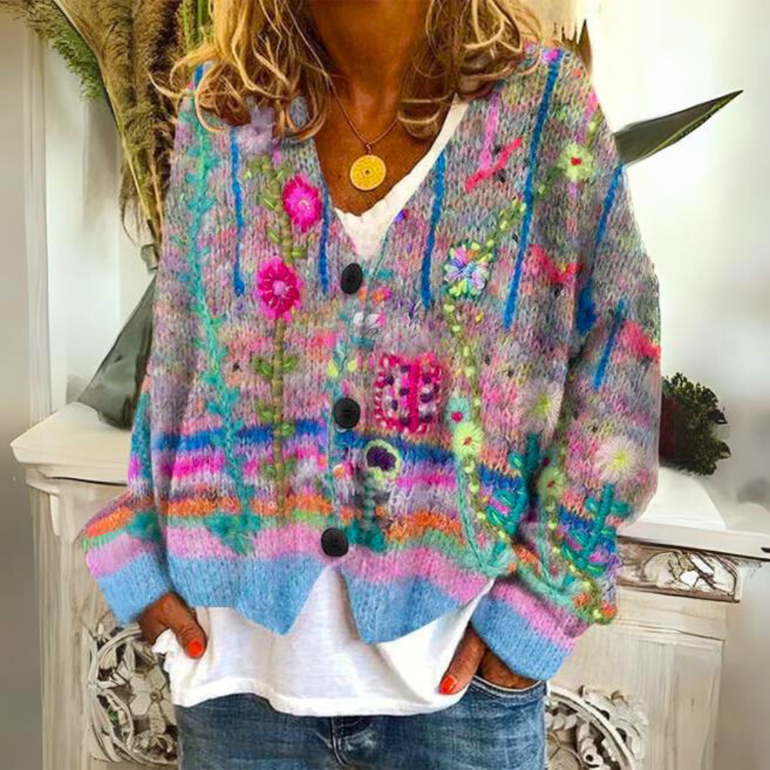 Bohemian floral embroidered multicolor cardigan Cozy for Women | Elisa Bloom