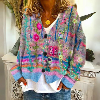 Bohemian floral embroidered multicolor cardigan Cozy for Women | Elisa Bloom