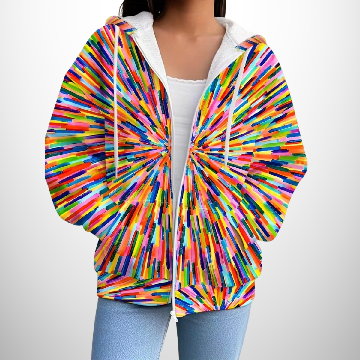 Colorful Patchwork Hooded Sweatshirt for Women | Amelia
