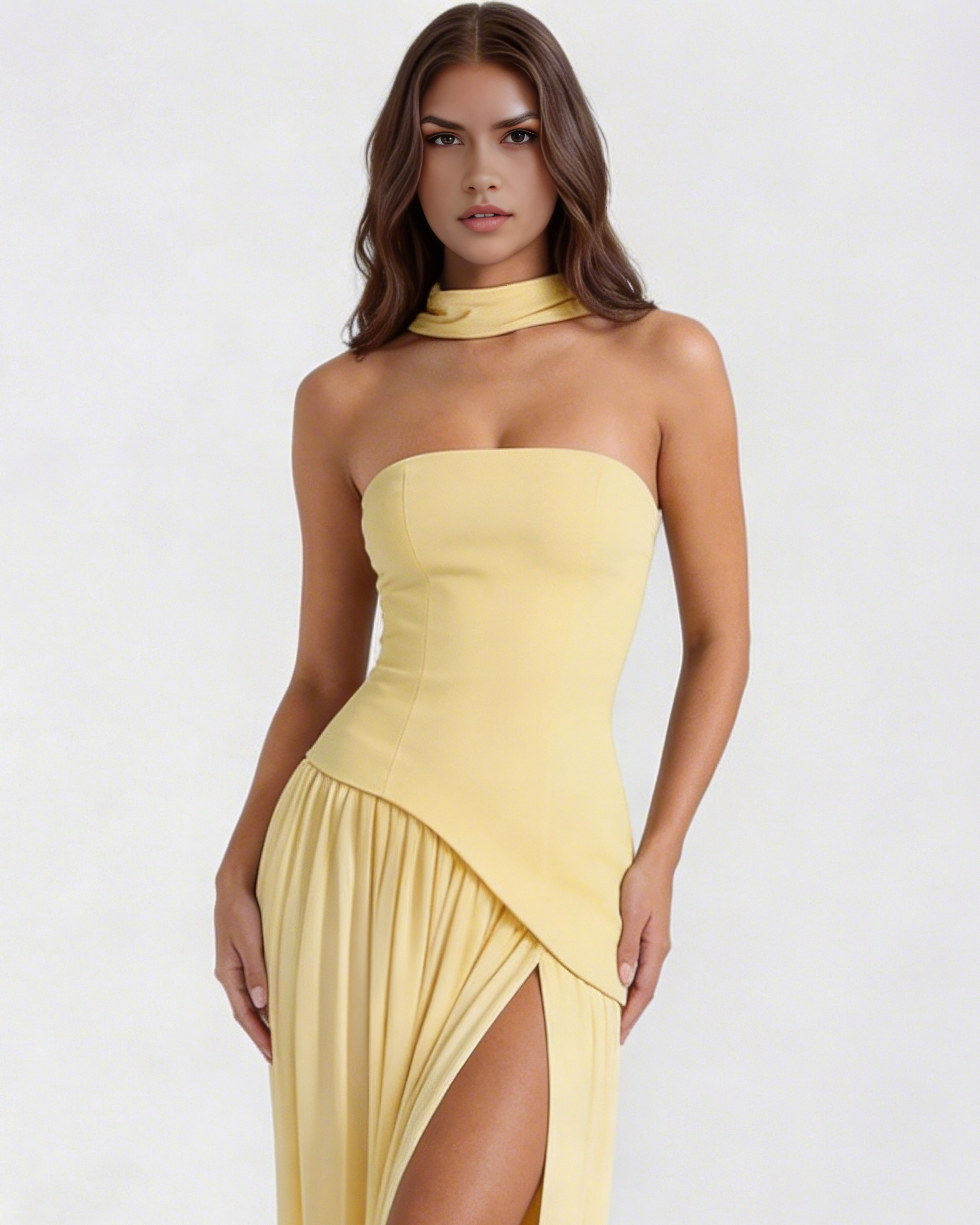 Structured bodice crepe maxi dress for women | Serena