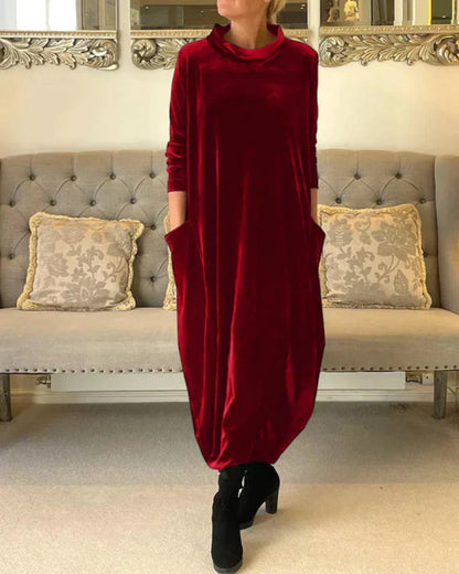 Velvety winter midi dress with pockets for women | Etta -3