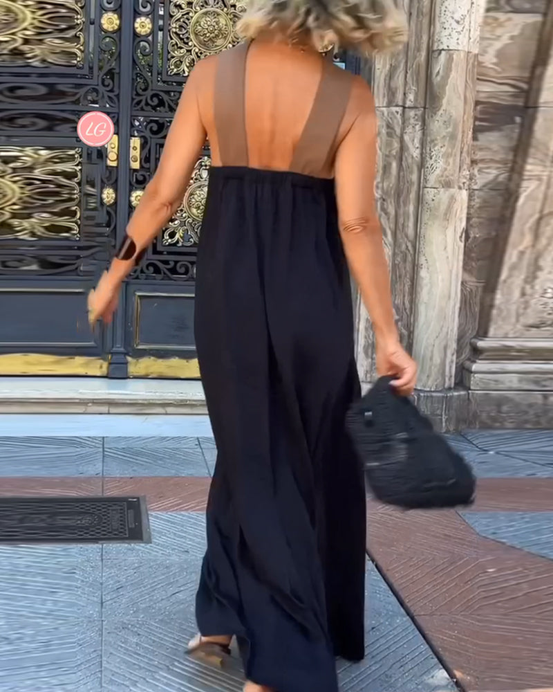 Elegant cross-neck maxi dress for women | Selene