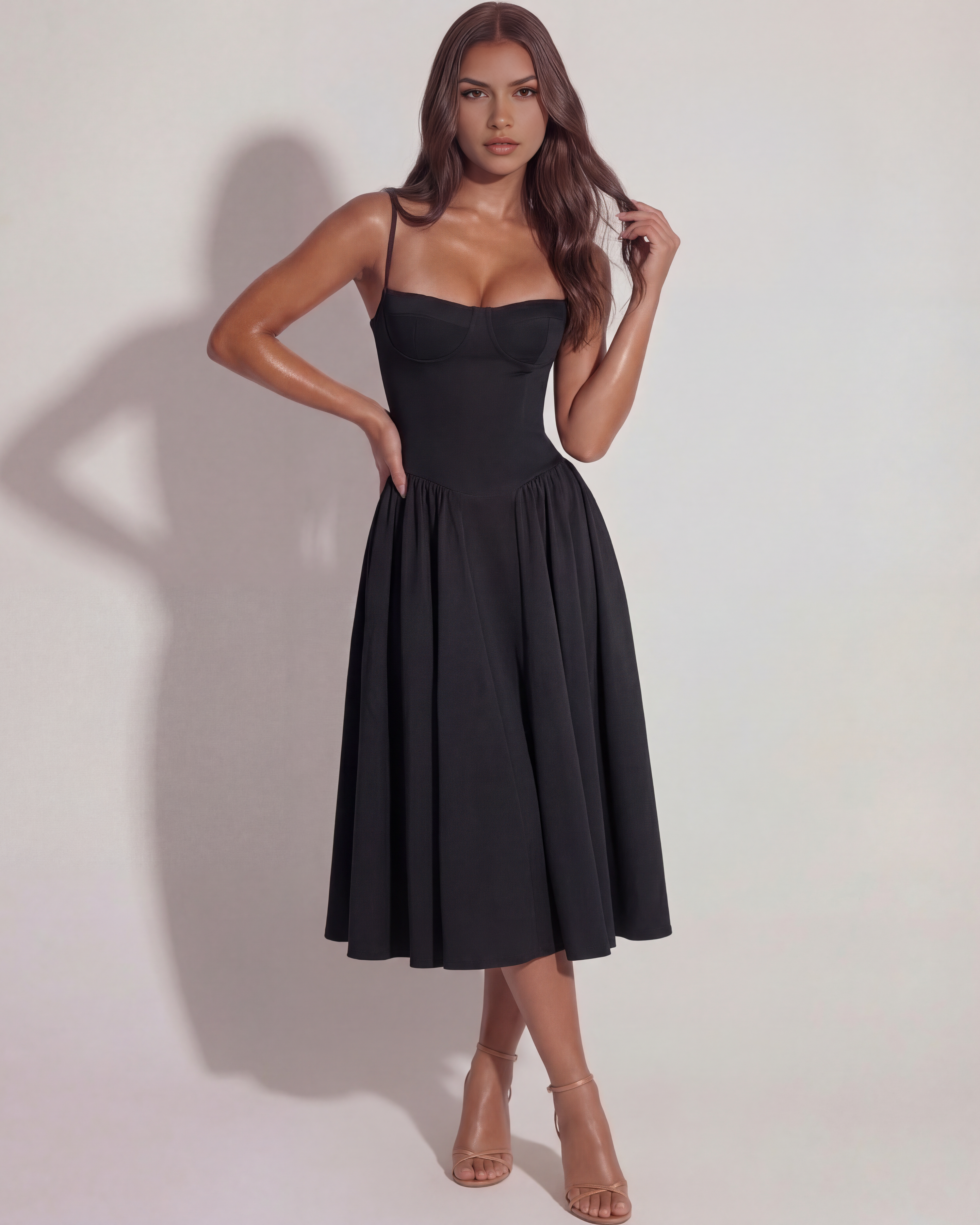 Sweetheart neckline boned midi dress for women | Francesca