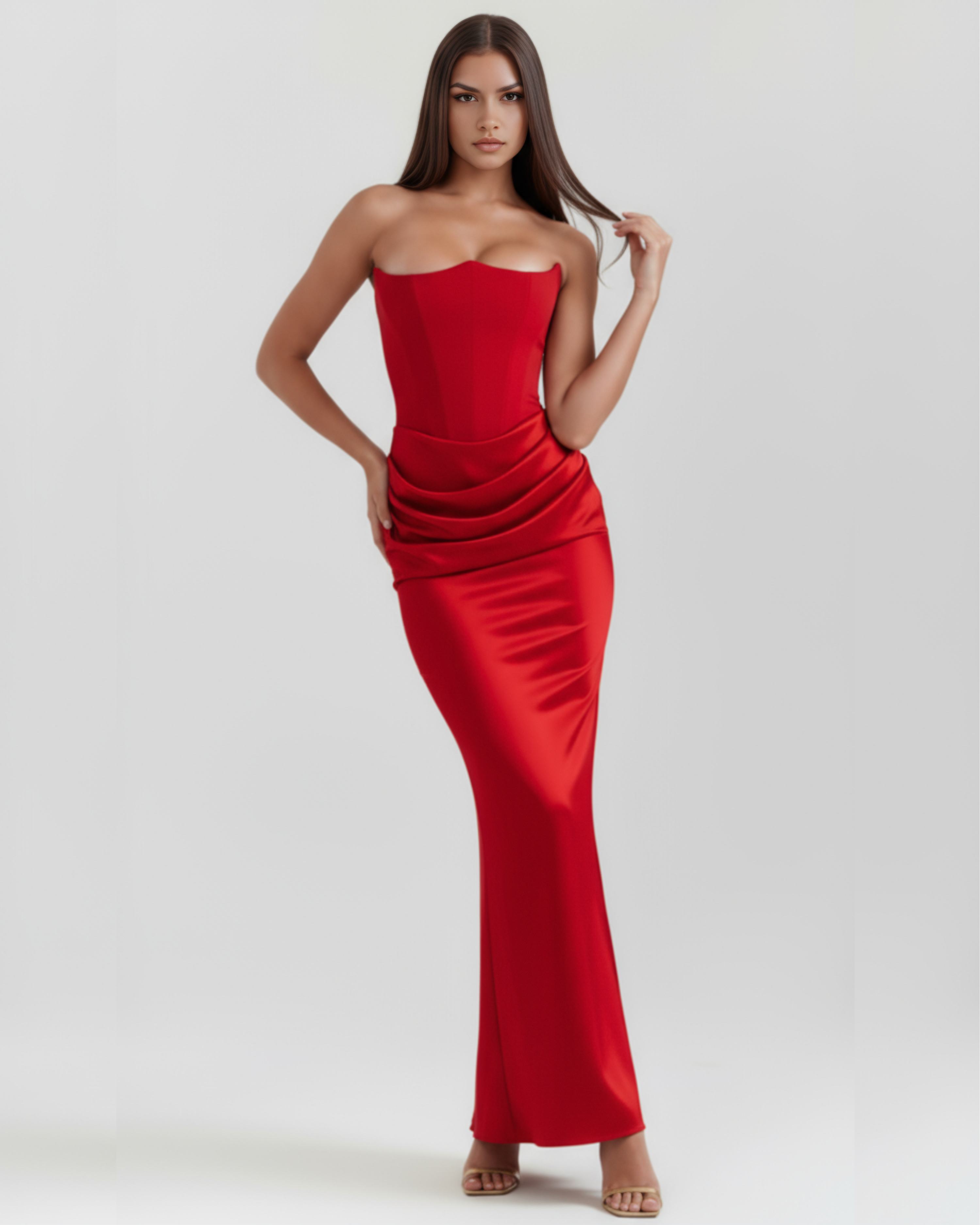 Sculpted corset strapless maxi dress for women | Rosalind