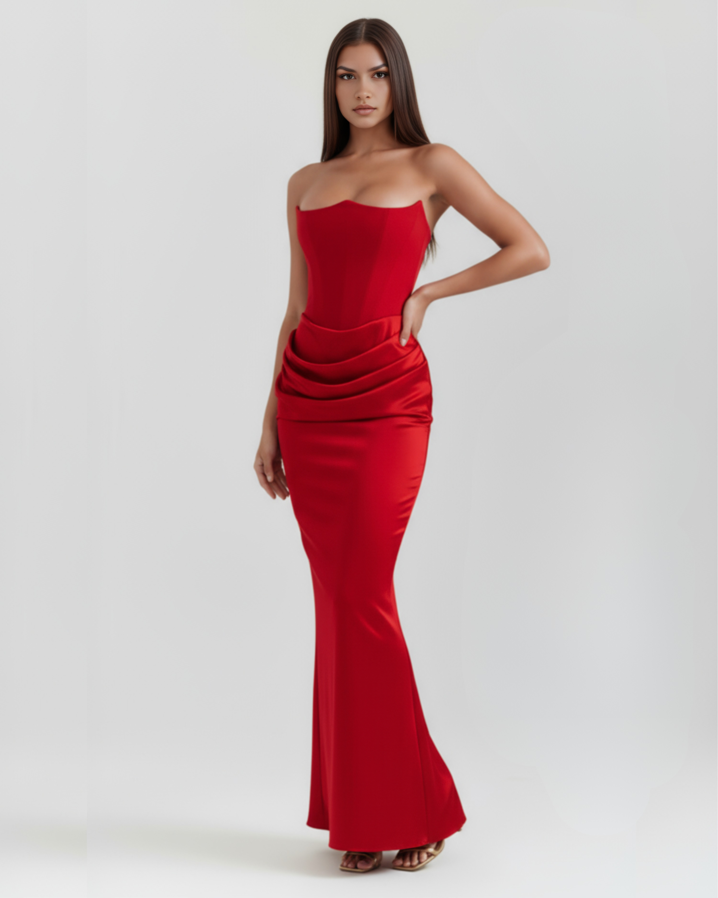 Sculpted corset strapless maxi dress for women | Rosalind