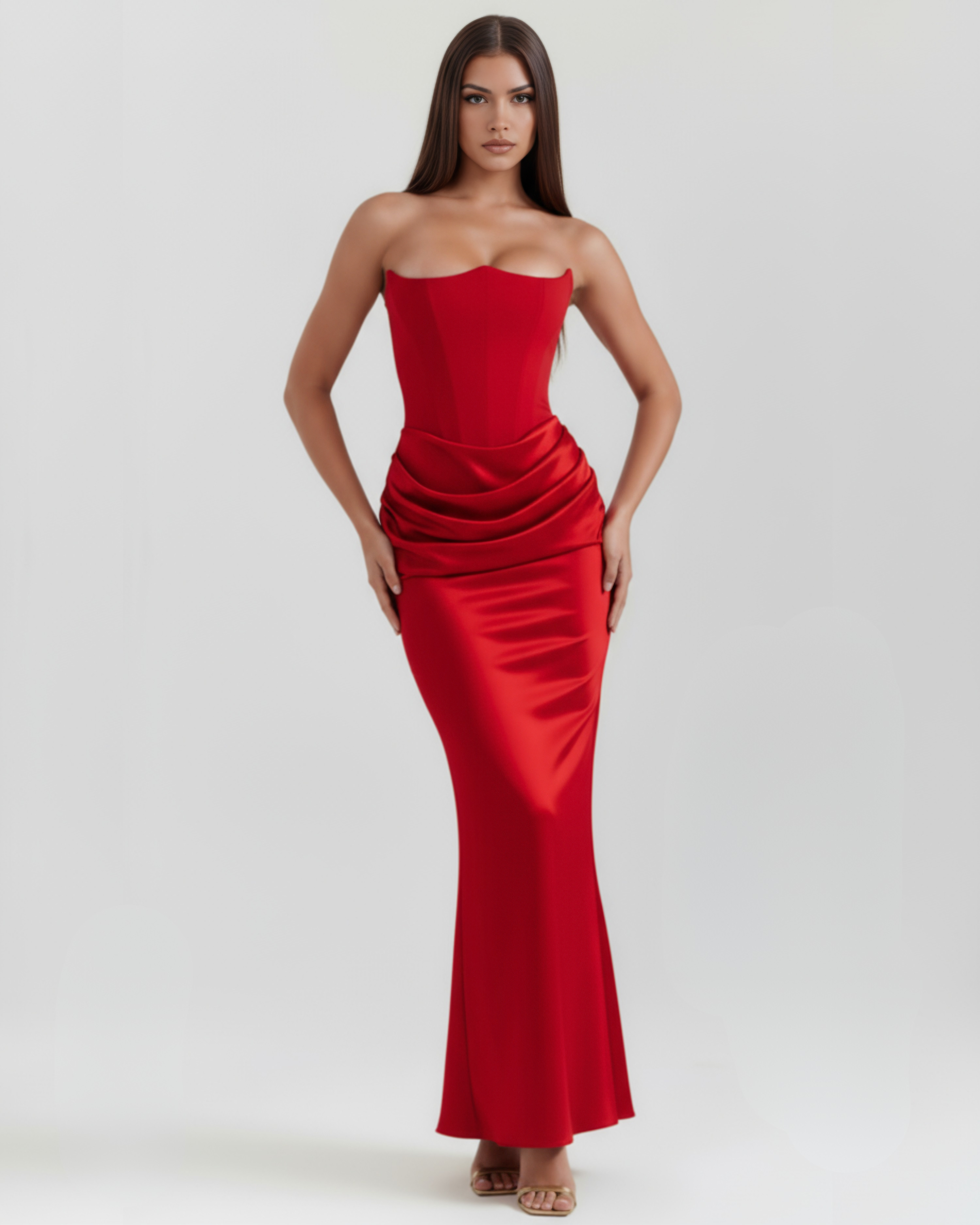 Sculpted corset strapless maxi dress for women | Rosalind