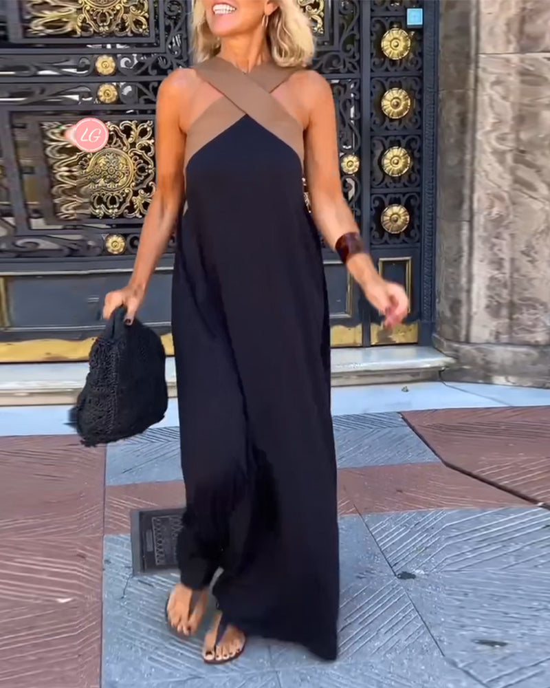 Elegant cross-neck maxi dress for women | Selene