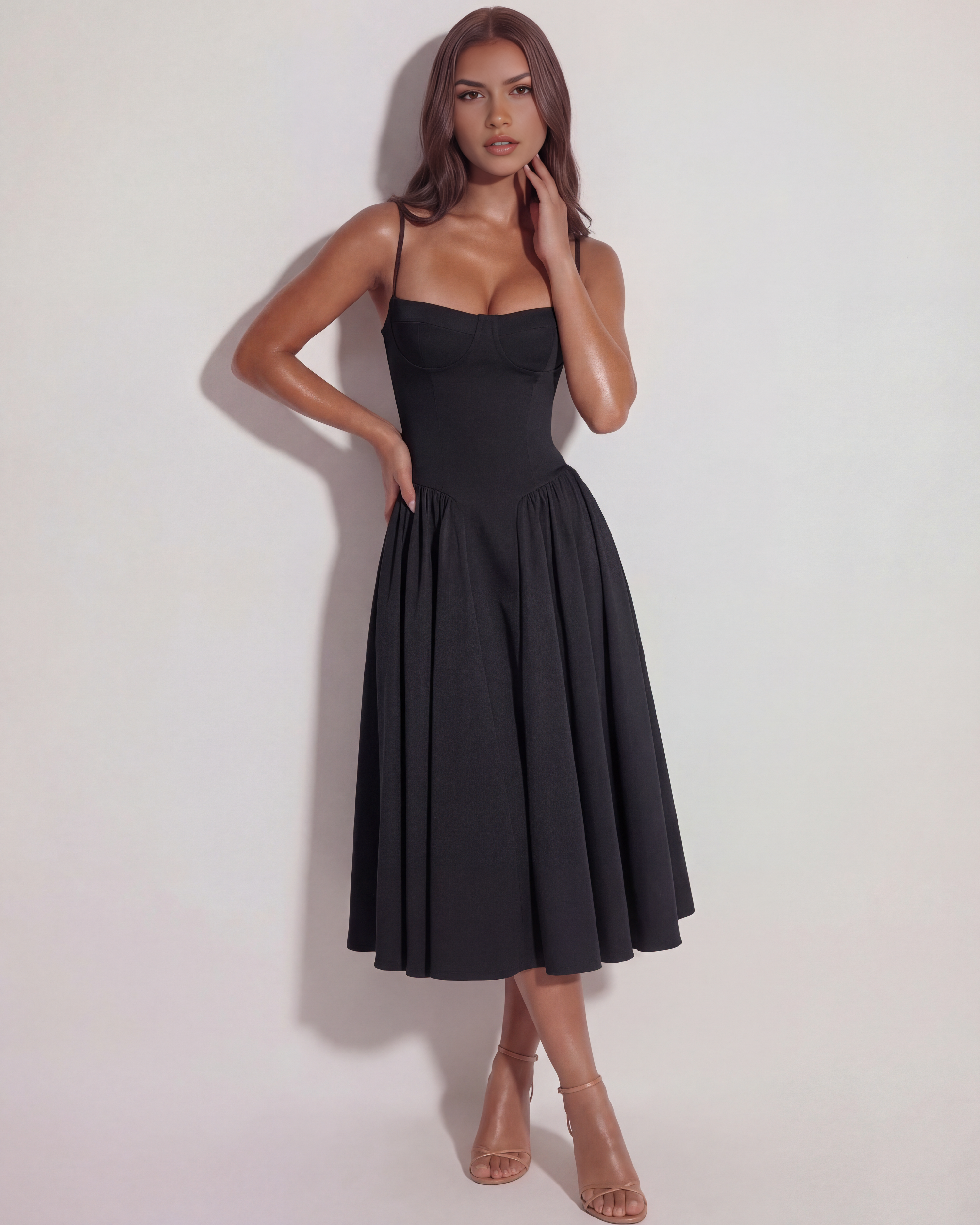 Sweetheart neckline boned midi dress for women | Francesca