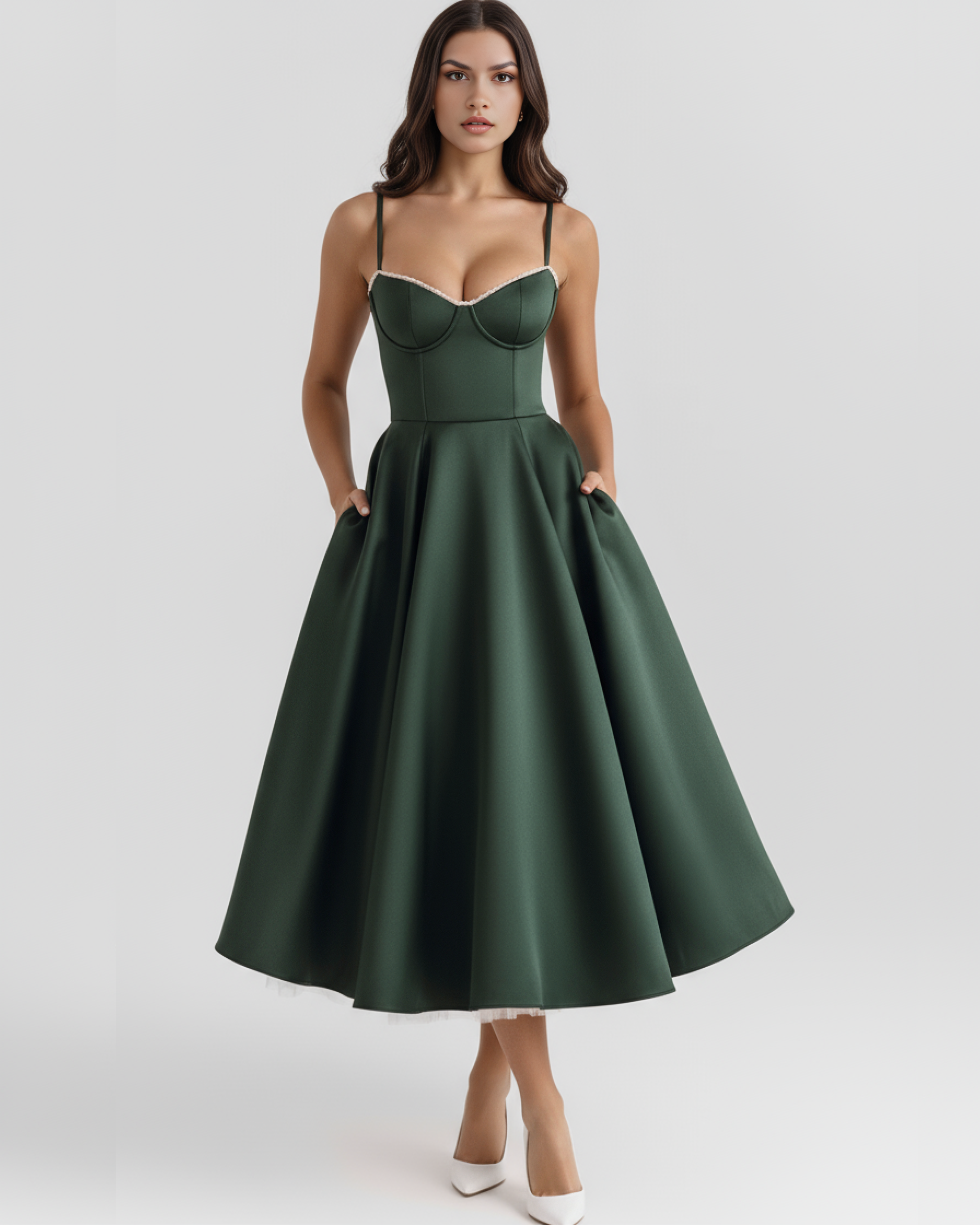 Satin boned corset midi dress for women | Selene