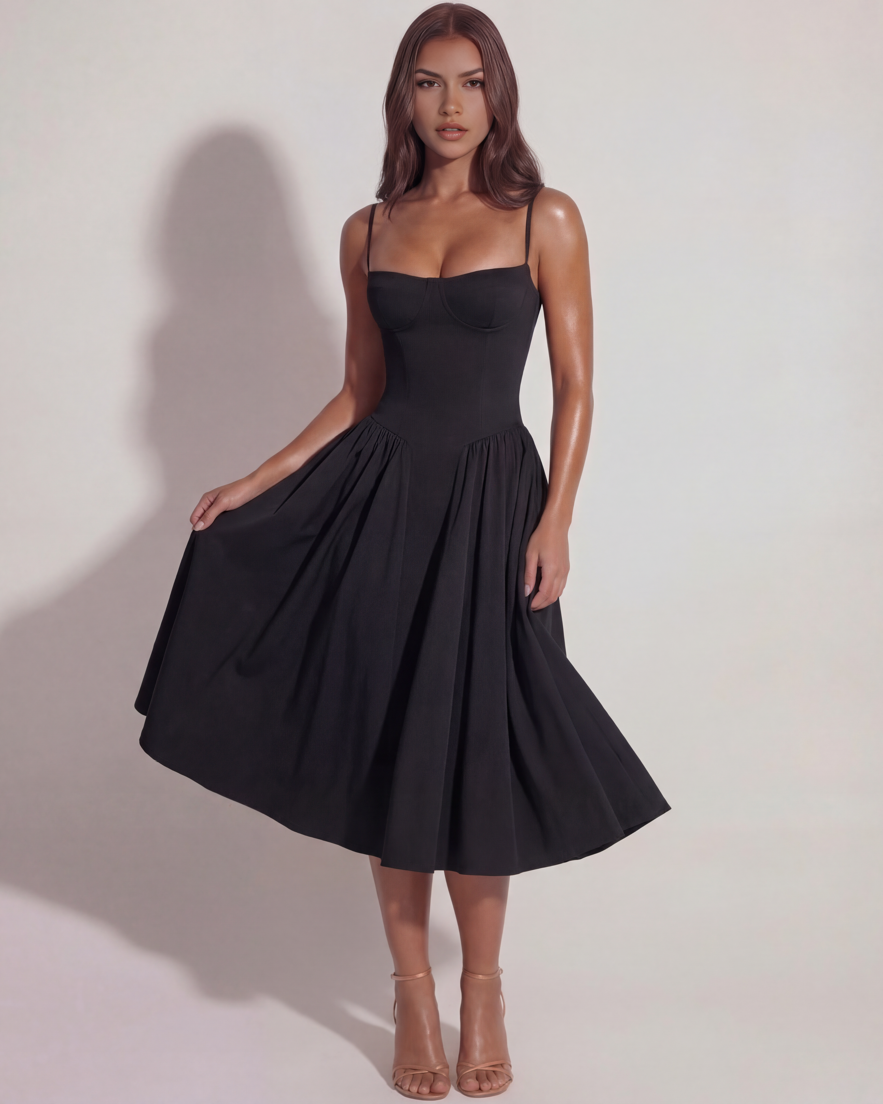 Sweetheart neckline boned midi dress for women | Francesca