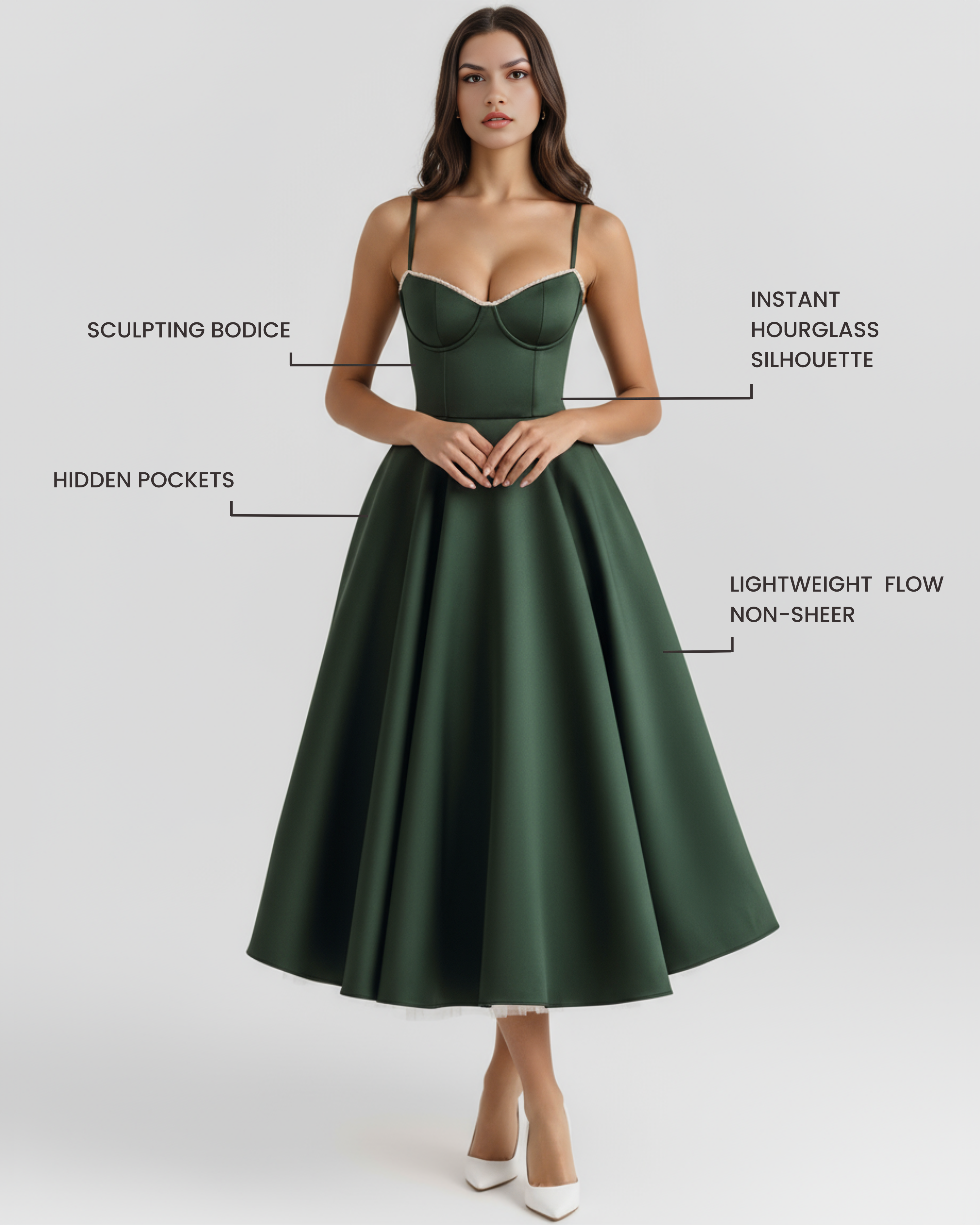Satin boned corset midi dress for women | Selene