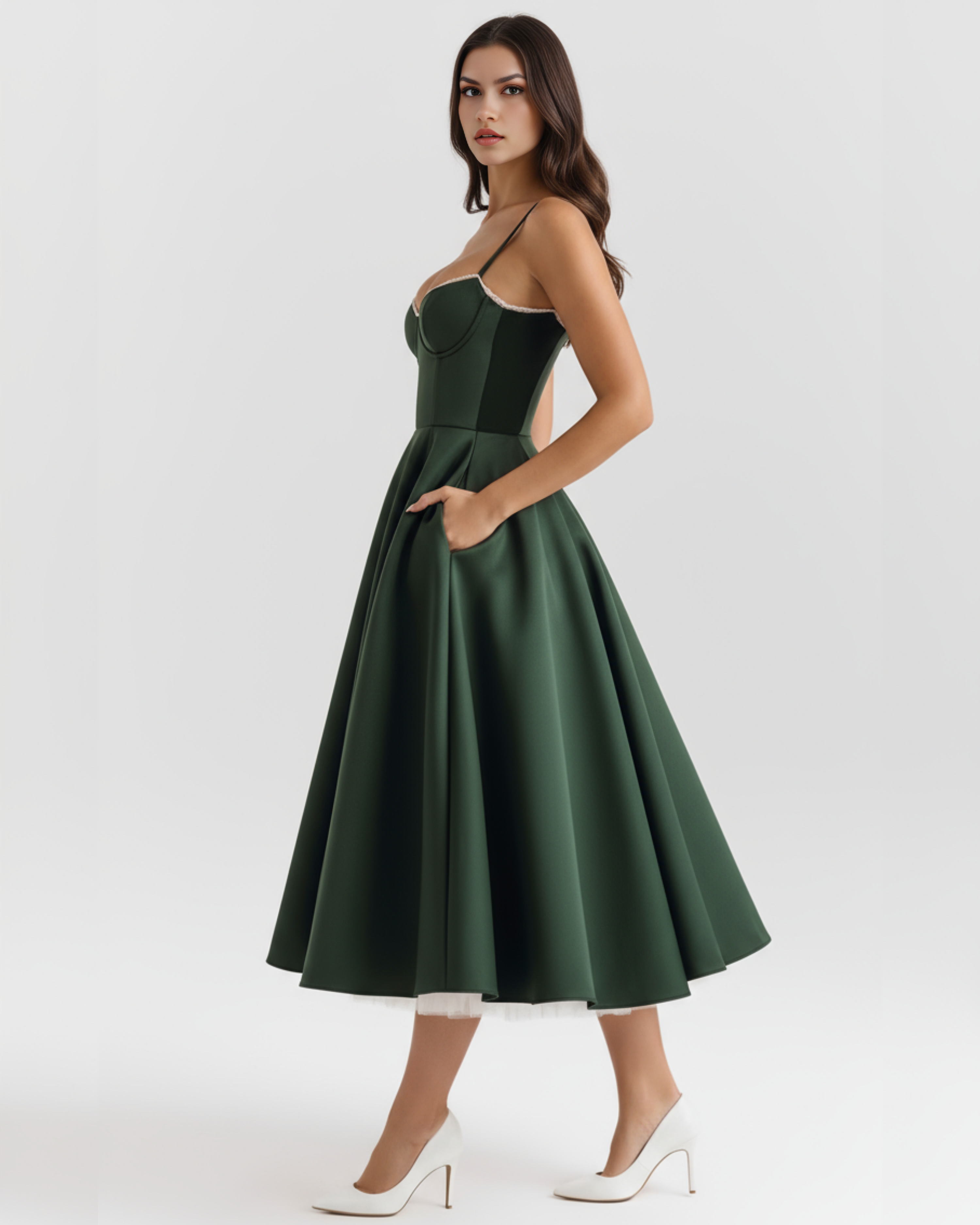 Satin boned corset midi dress for women | Selene