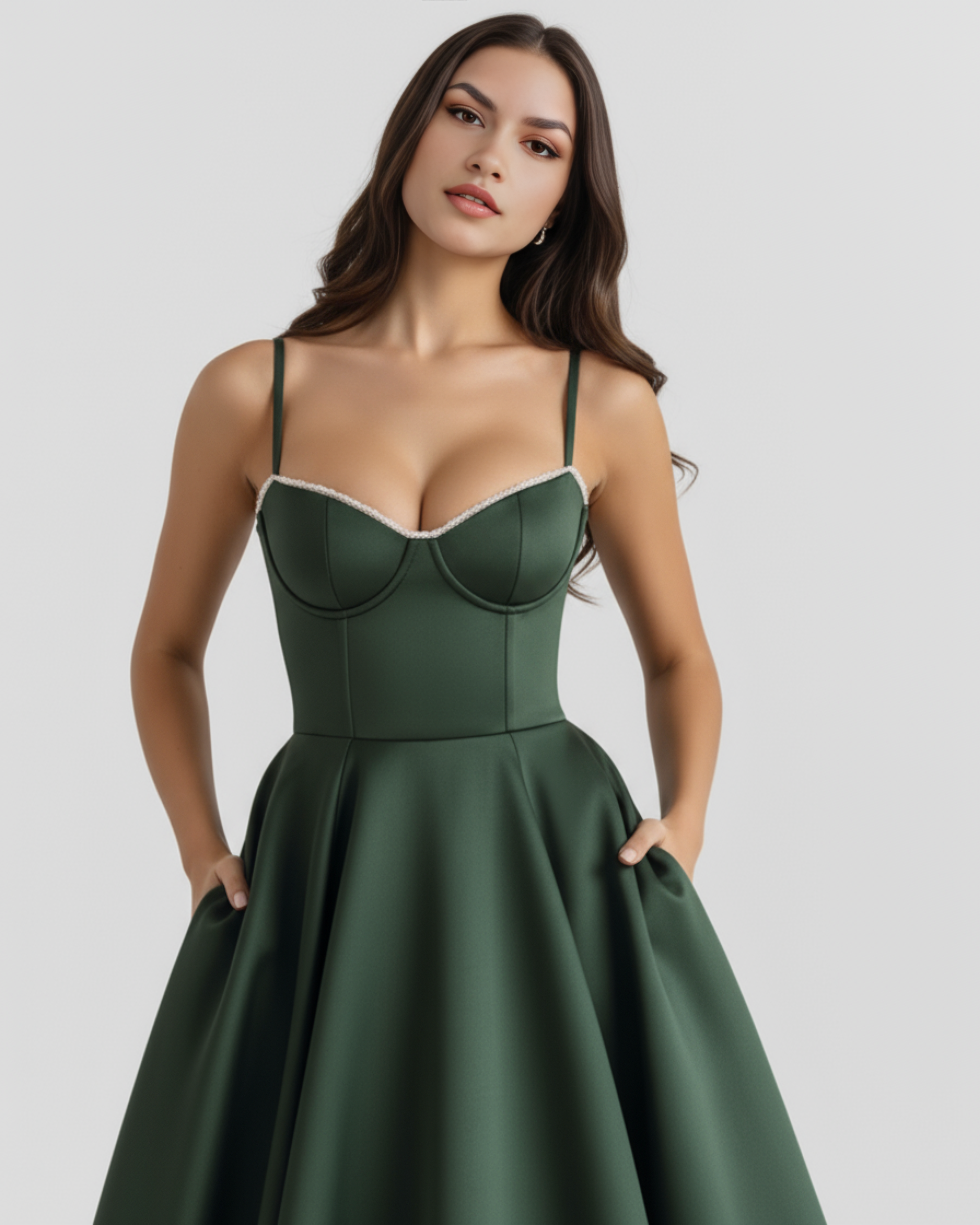 Satin boned corset midi dress for women | Selene